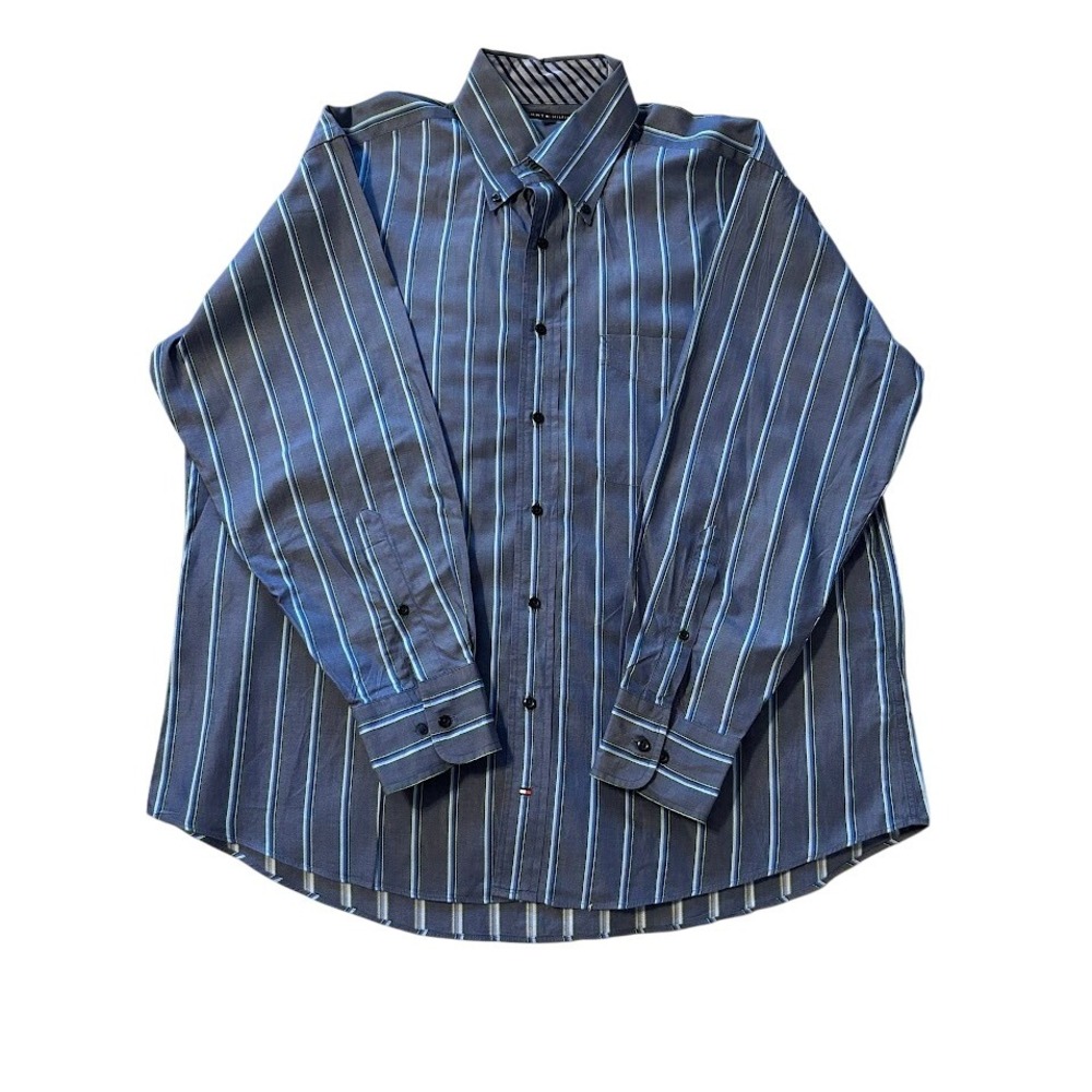 Tommy Hilfiger Mens L Striped Button Down Long‎ Sleeve Dress Shirt